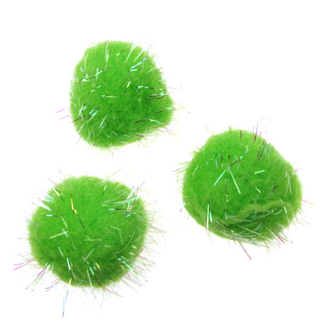 Tinsel pompoms 30 mm rainbow light green for scrapbook projects, decoration of boxes - 10 pieces