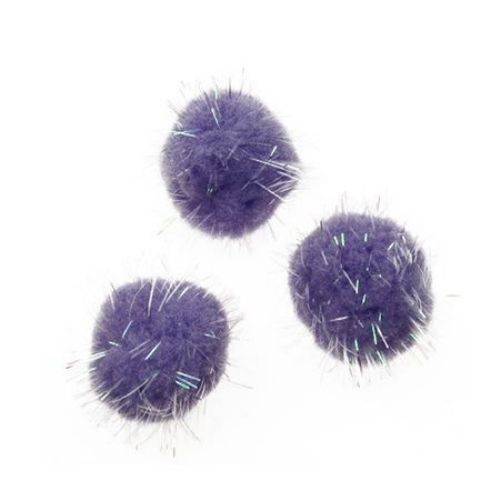 Pompoms with glossy threads 30 mm rainbow purple for various decoration - 10 pieces