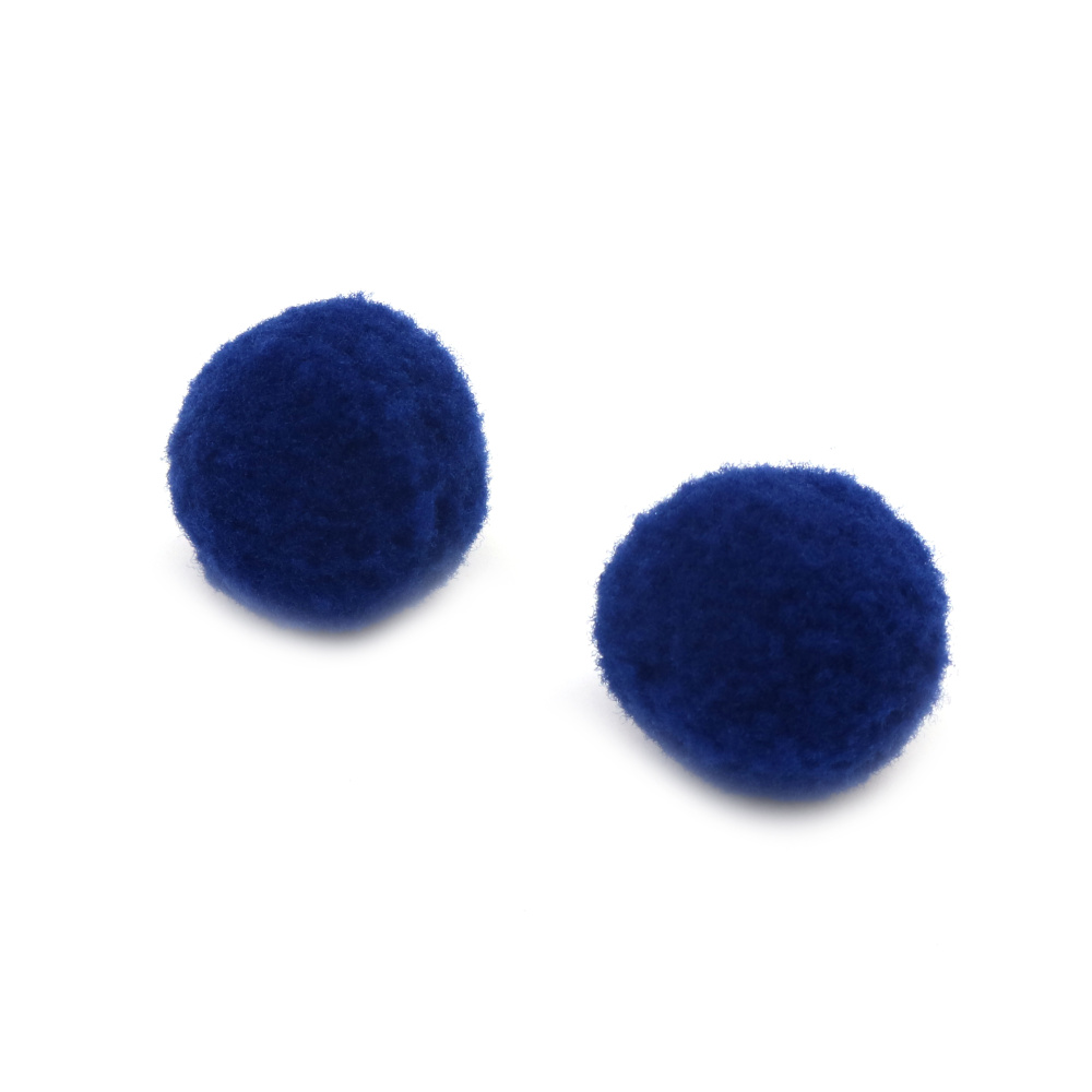 Fluffy round pompoms for embellishment of notebooks, frames, albums 25 mm dark blue - 20 pieces