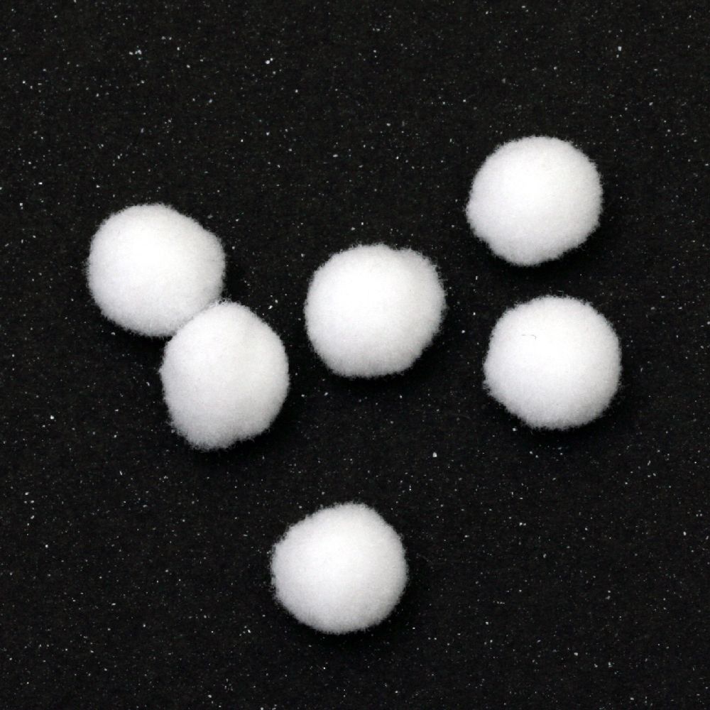Pompons, 8 mm, White, First Quality - 50 Pieces
