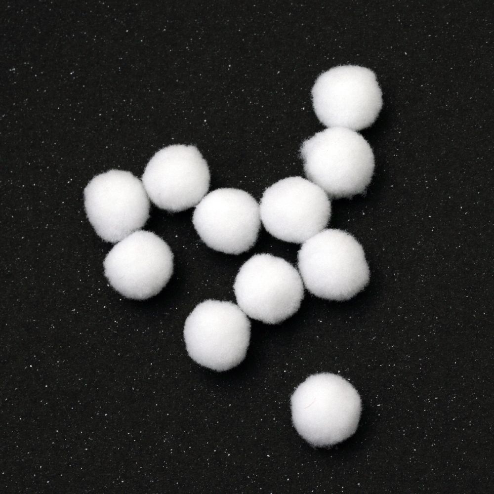 Pompons, 10 mm, White, First Quality - 100 Pieces