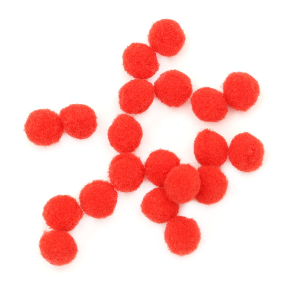 Pompons, 10 mm, Red, First Quality - 100 Pieces