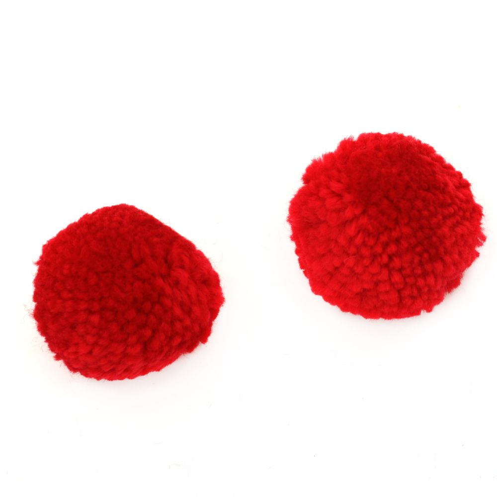 Handcrafted Red Pompoms / 40 mm - 2 pieces