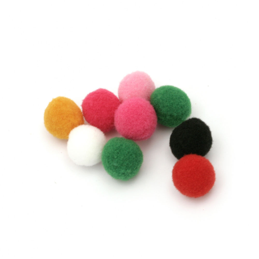 Colored pompoms for embellishment of festive cards, frames, albums 15 mm  first quality - 50 pieces