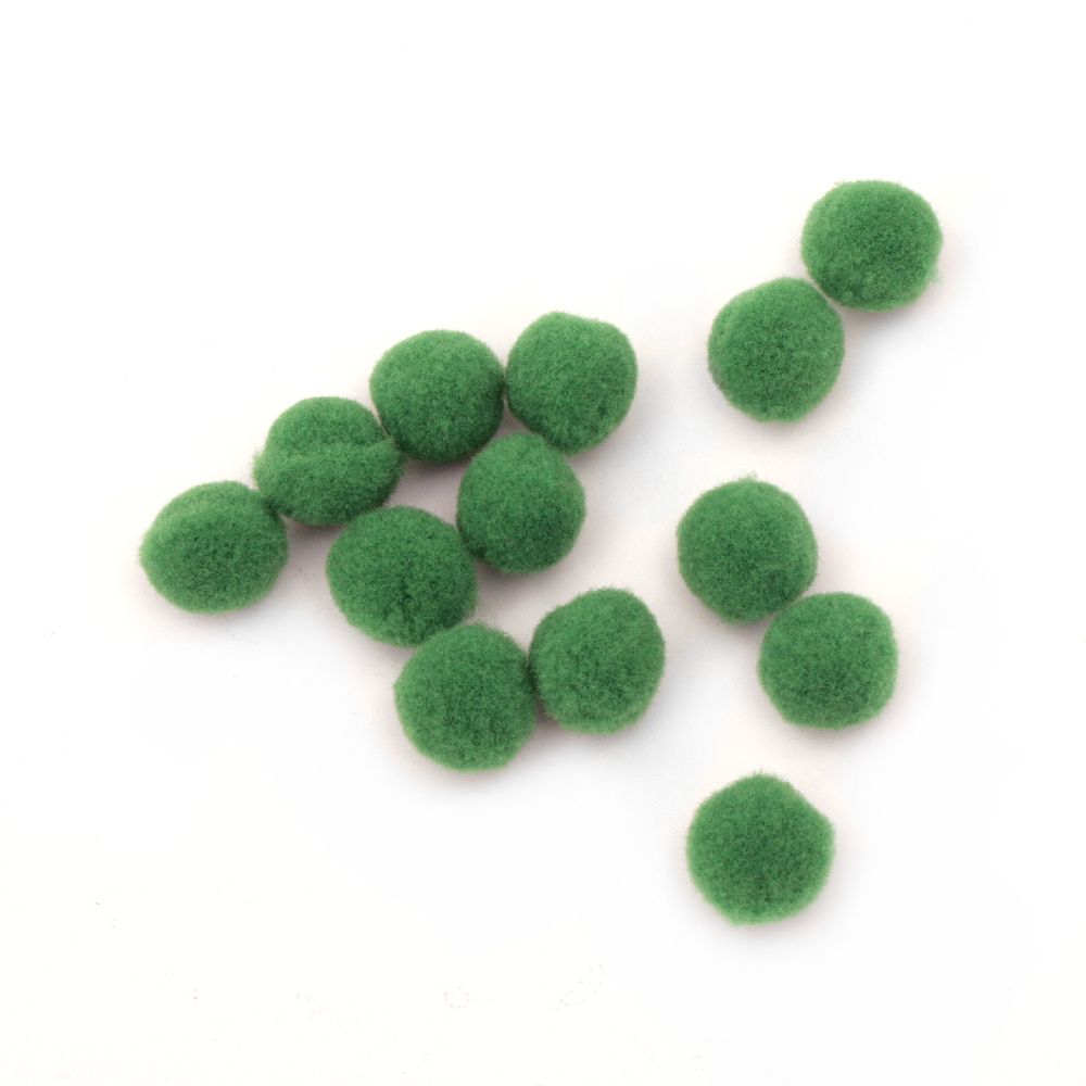 Soft ball shaped pompoms for handmade decorations 13 mm green - 50 pieces