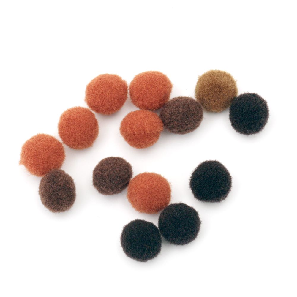 Soft pompoms for animals model making 10 mm brown range - 260 pieces