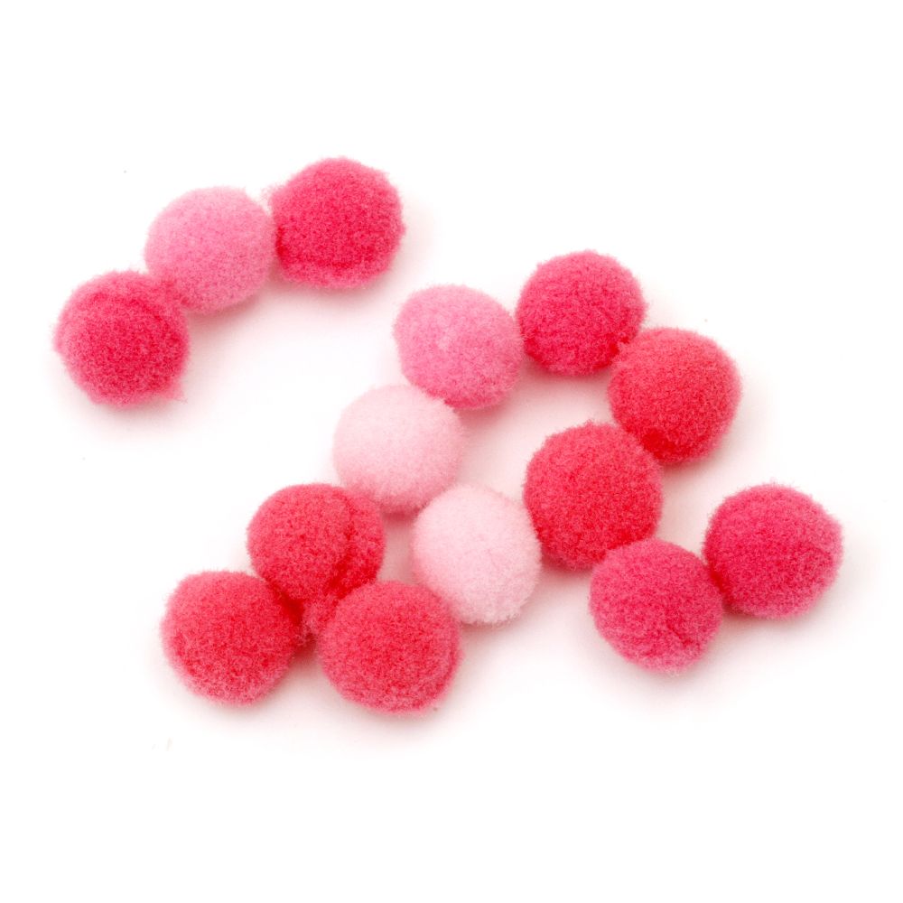 Fluffy pompoms for art decoration, hair accessories making 10 mm pink range - 260 pieces