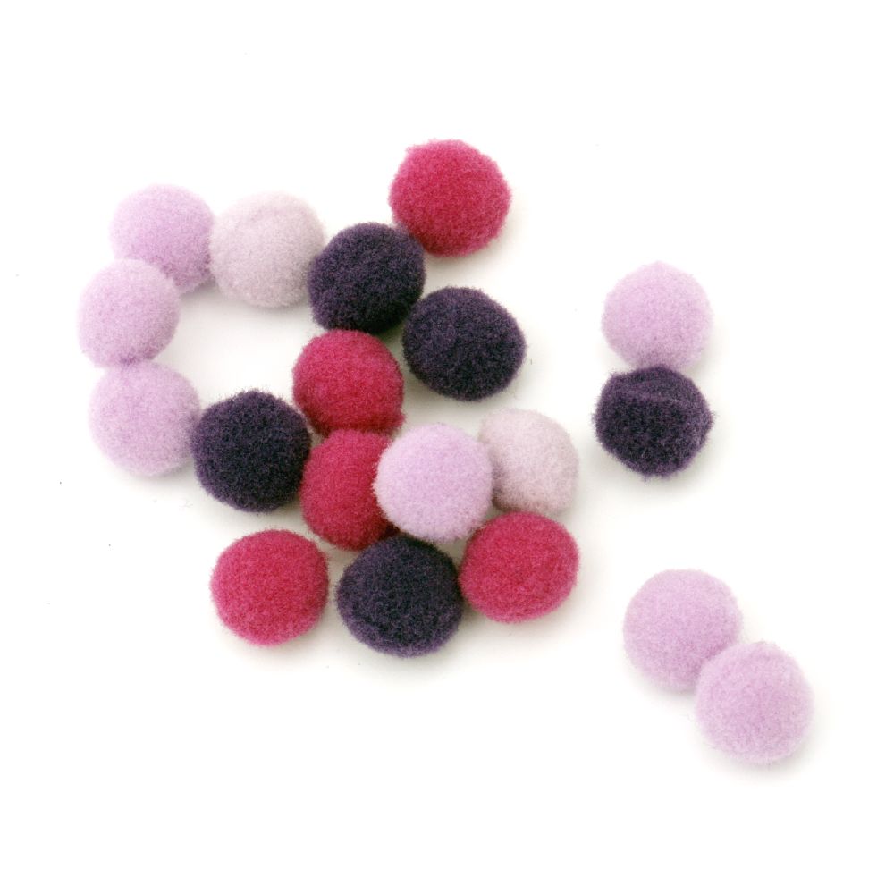 Soft pompoms suitable for combine with glue and felt sheets to make home decorations 10 mm purple range - 260 pieces