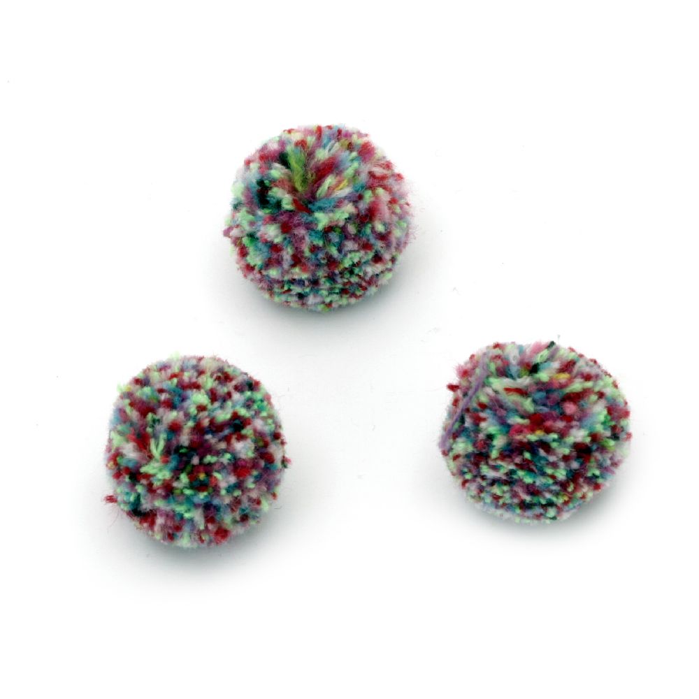 Pompons, 25 mm, Multicolored - 10 Pieces