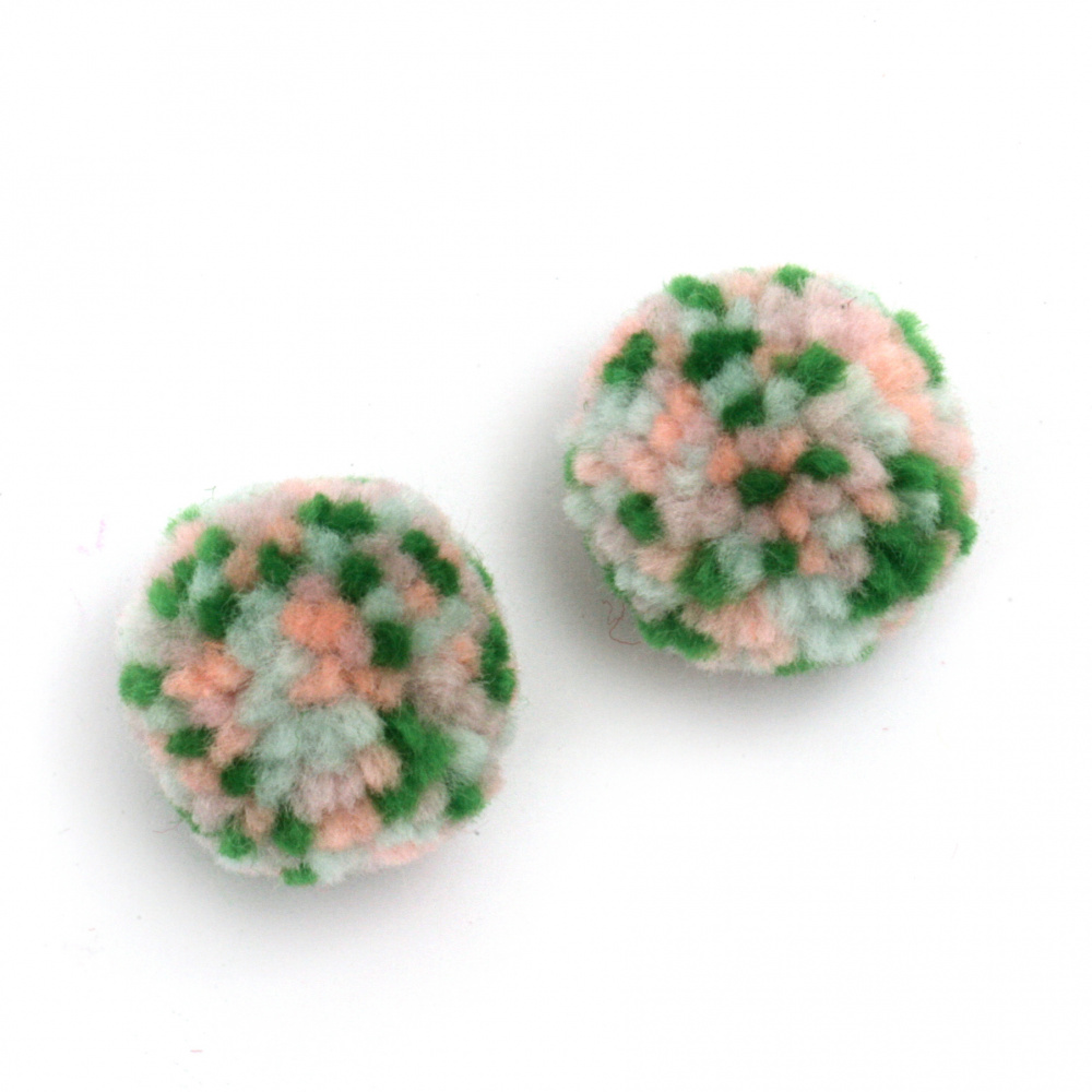 Multicolored Fluffy Pompoms / 25 mm / Light Blue, Pink, Green - 6 pieces