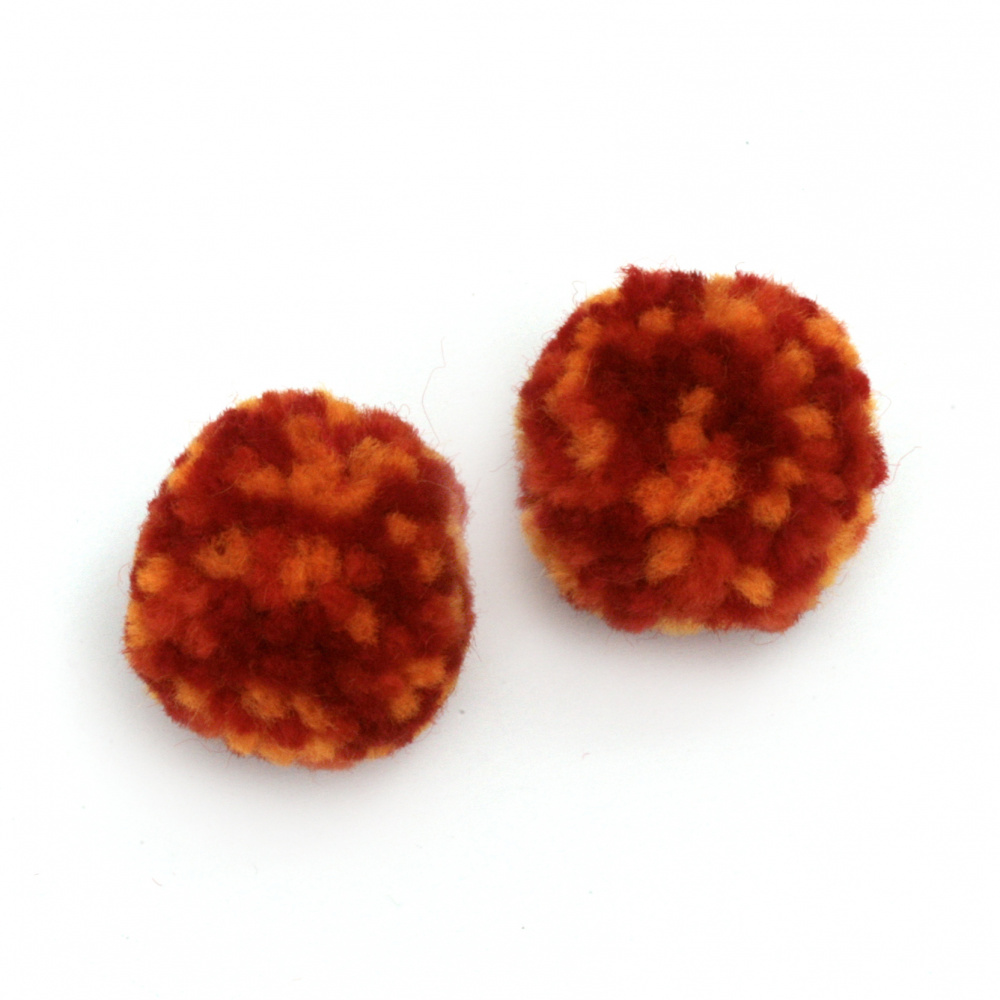 Fluffy Pompom Balls for Handmade Art and Craft / 25 mm / Orange and Red - 6 pieces