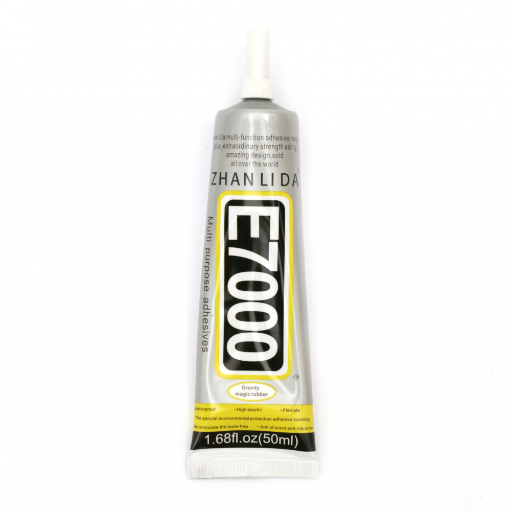 One-component multifunctional fast-drying adhesive E7000 for fabric, glass, acrylic, metal, and ceramics products - 50 ml.