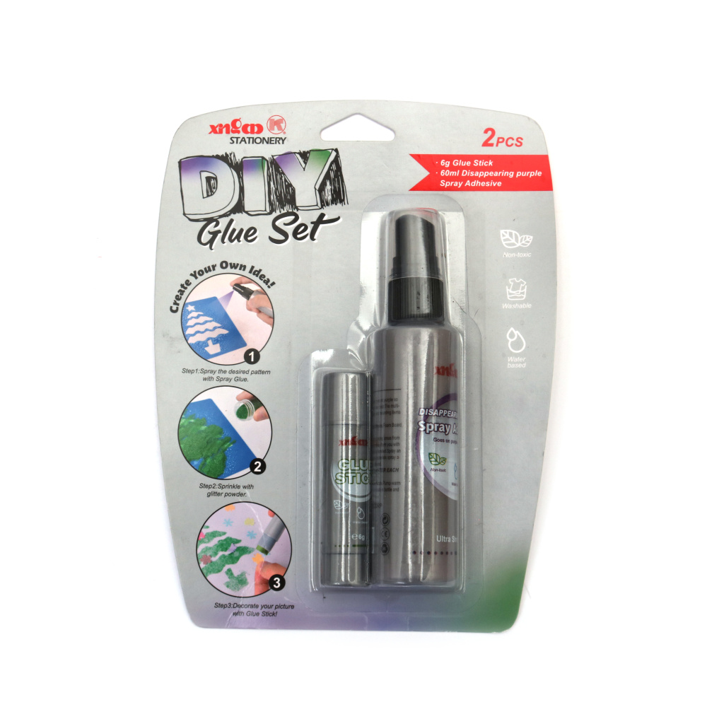 Set de lipici DIY – Lipici stick 6g Spray mov care dispare 60ml