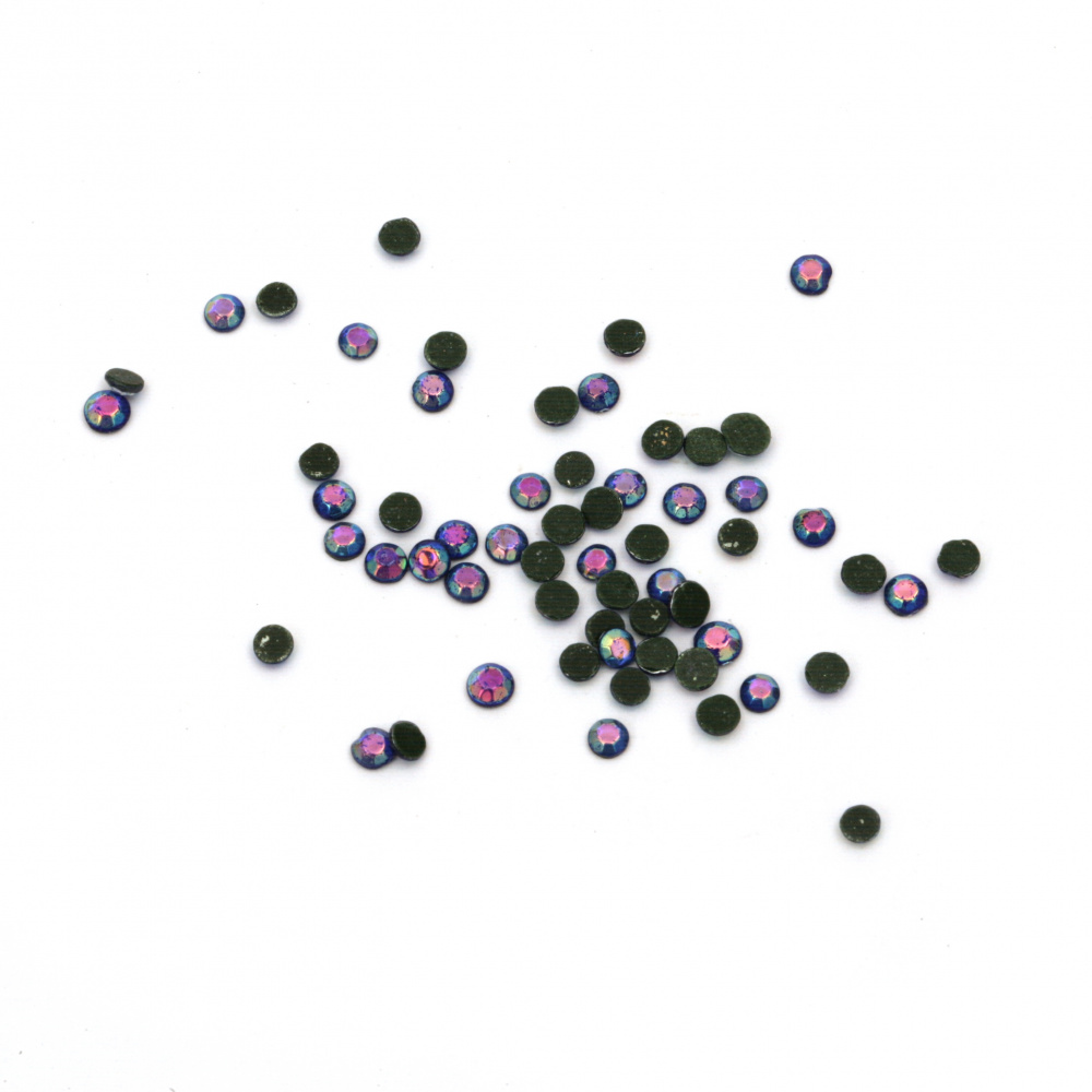 Faceted Glass Rhinestones with Adhesive, 3mm, Rainbow Blue, ~130 Pieces per 2g Pack