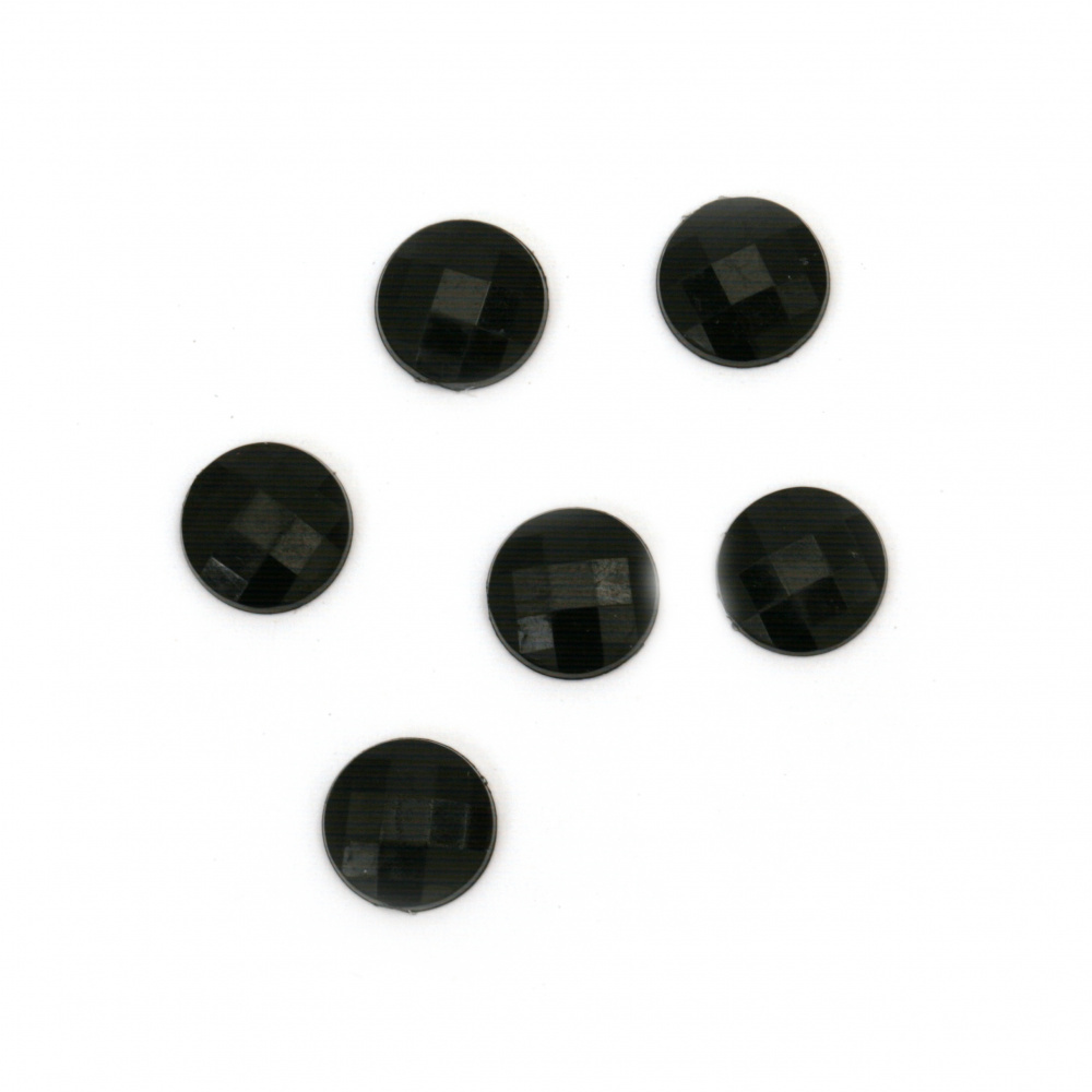 Acrylic Adhesive-Backed Round Stones, 10x2.5mm, Faceted Black - 50 Pieces