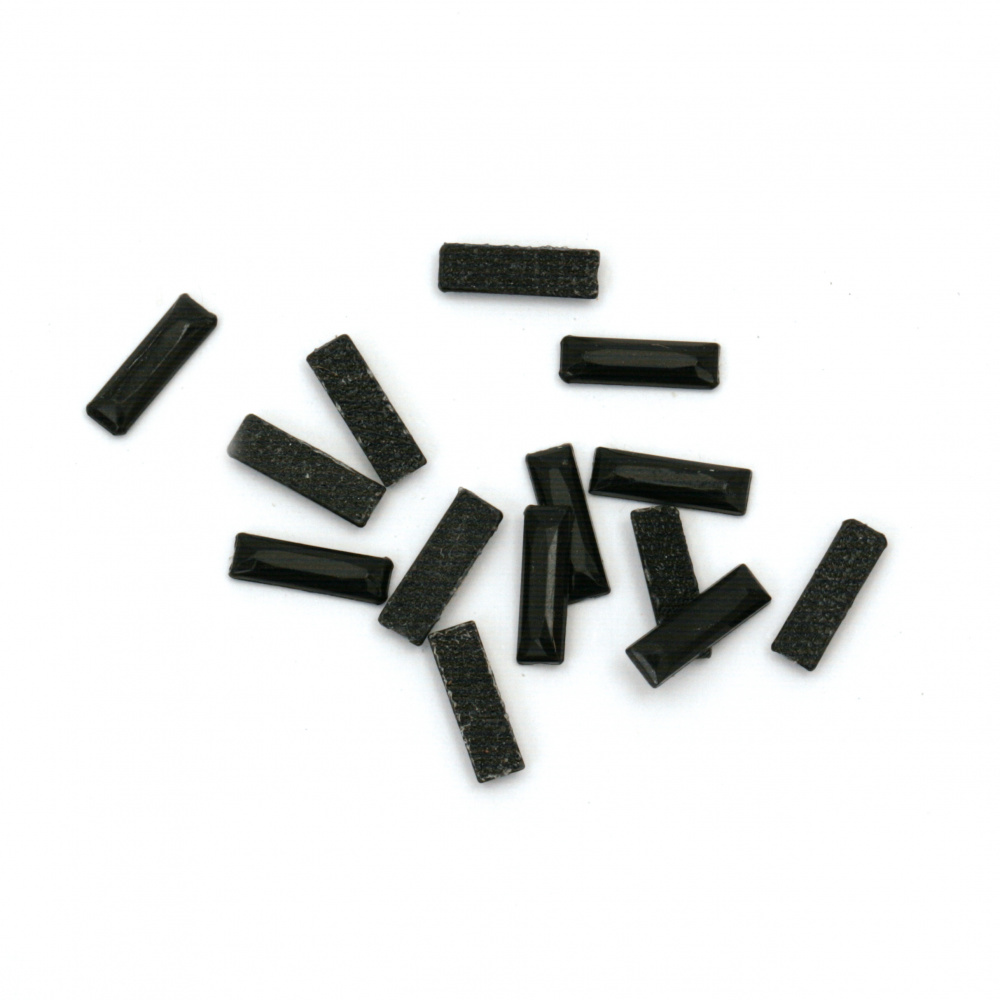 Acrylic Adhesive-Backed Rectangular Stones, 10x3x2mm, Faceted Black - 100 Pieces