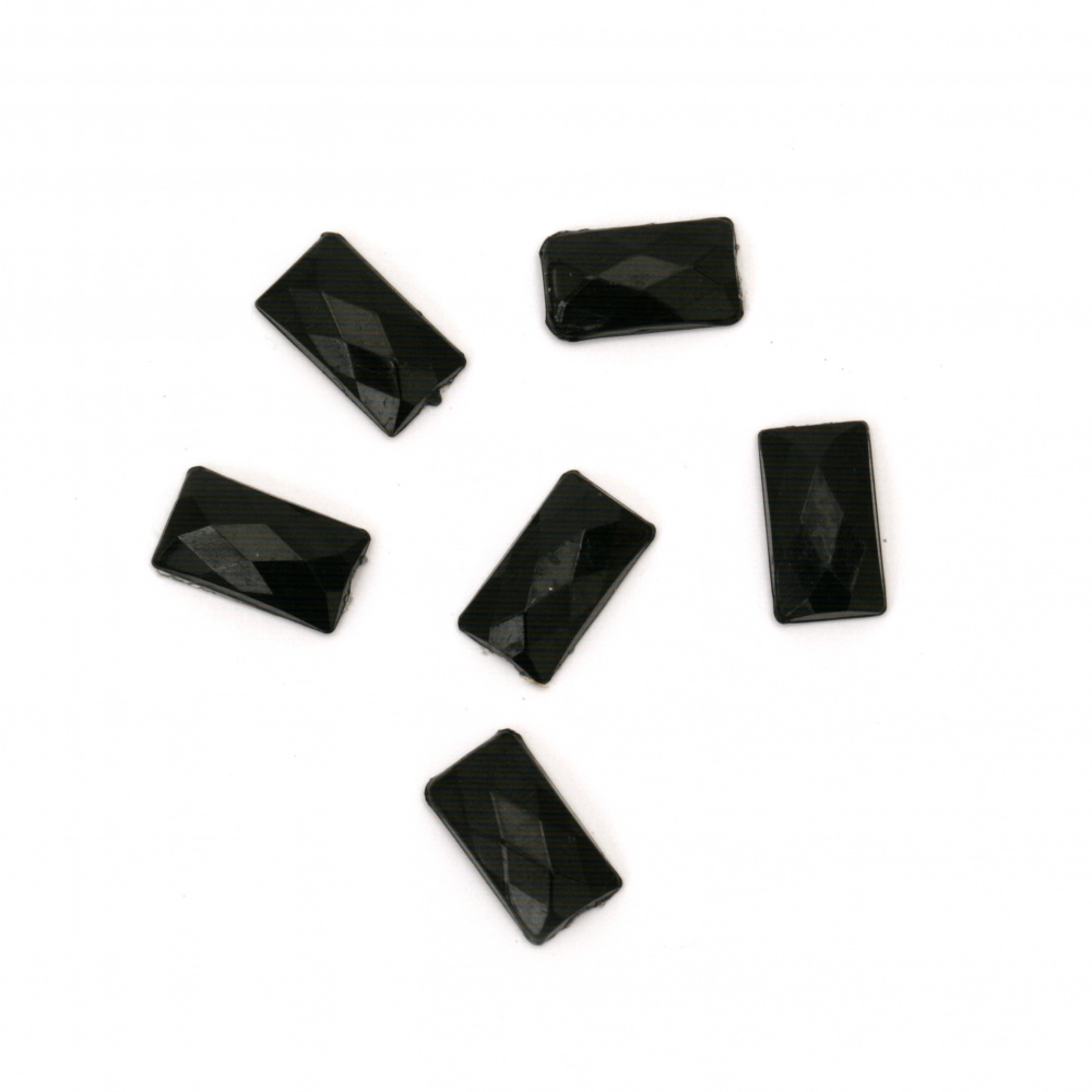 Acrylic Adhesive-Backed Rectangular Stones, 8x14x3mm, Faceted Black - 25 Pieces
