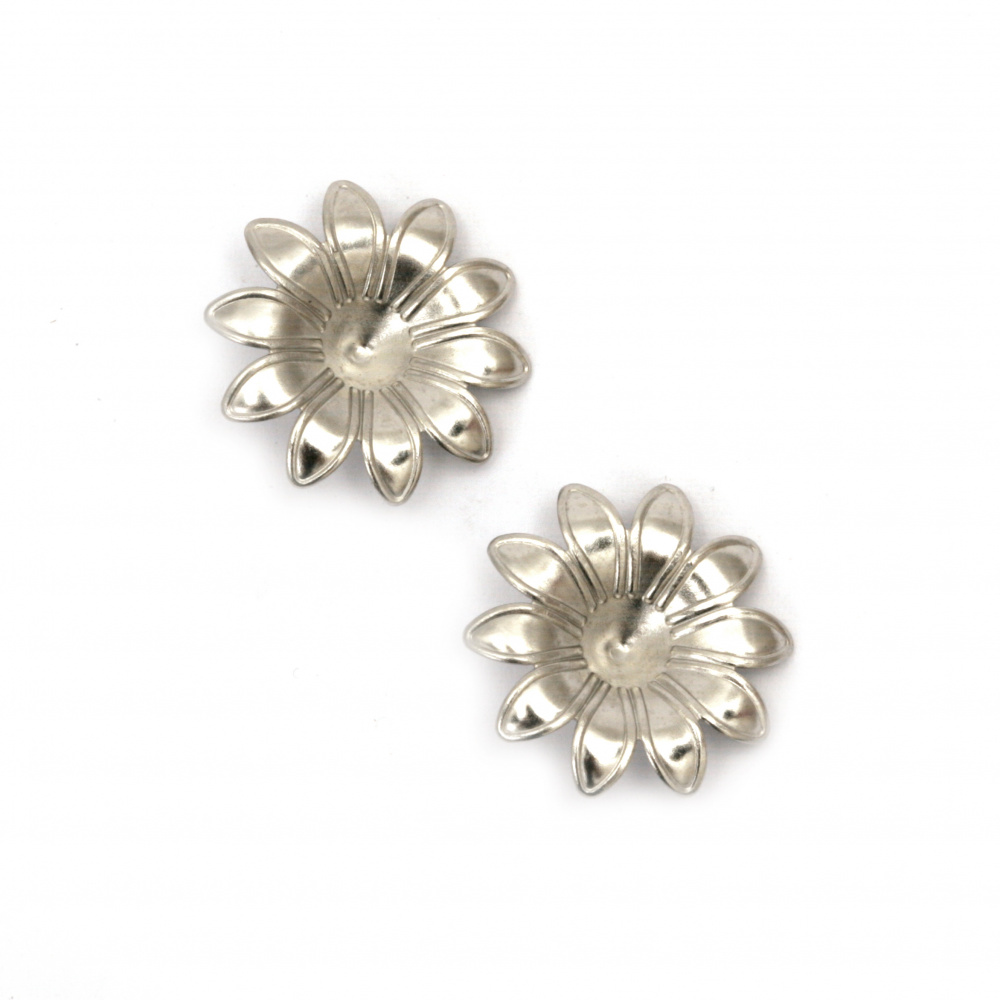 Metal Flower Elements, Steel, 18x18x4mm, Silver Color - 5 Pieces