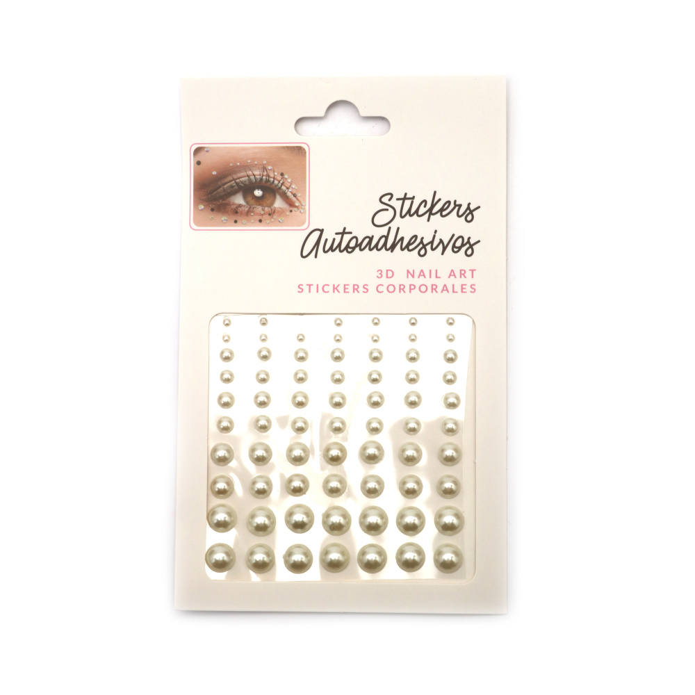 Самозалепващи перли полусфери от 2 мм до 10 мм цвят бял -70 броя