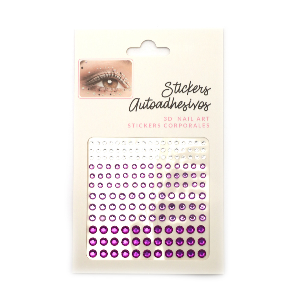 Самозалепващи акрилни камъни от 3 мм до 6 мм цвят бял и лилав -165 броя