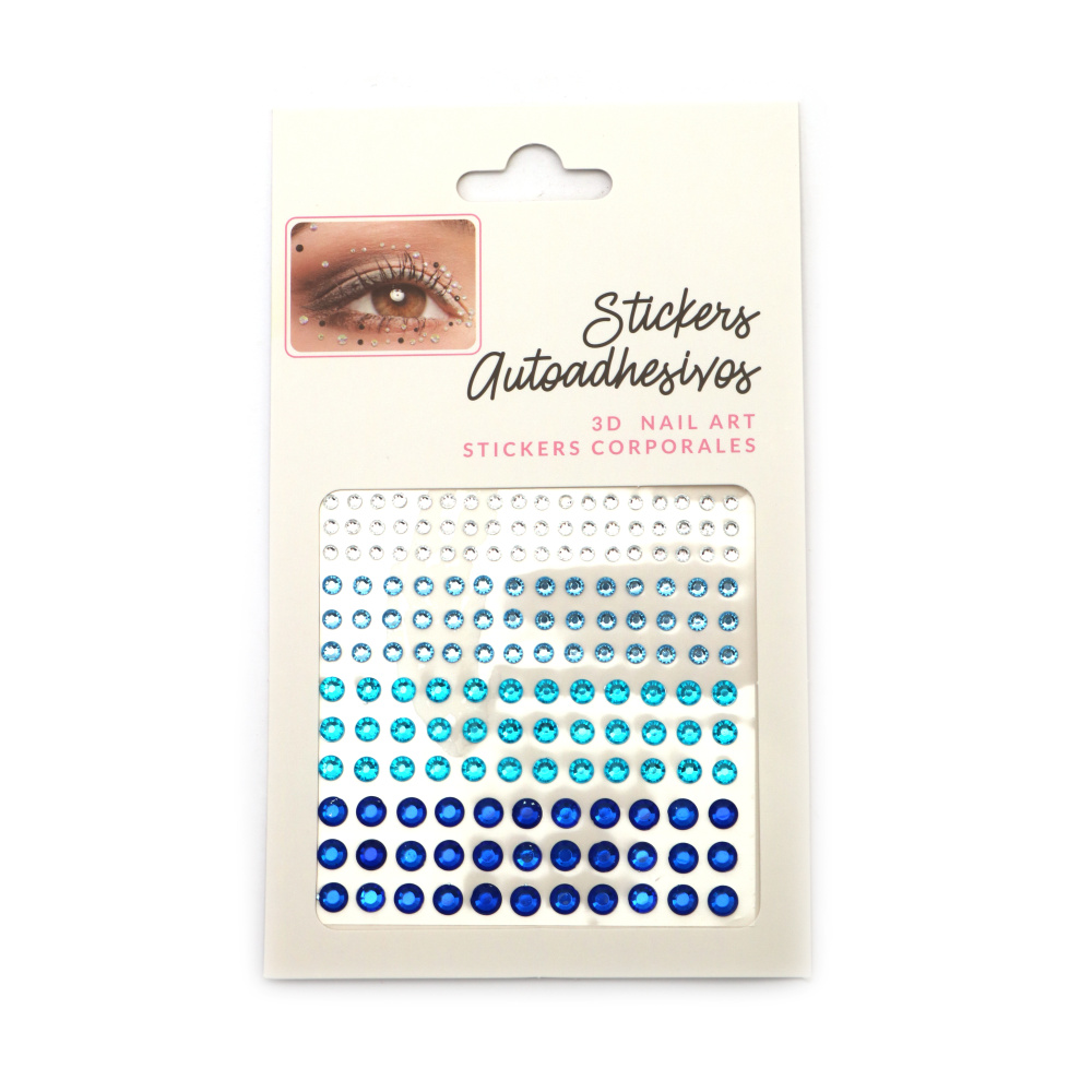 Самозалепващи акрилни камъни от 3 мм до 6 мм цвят бял и син -165 броя