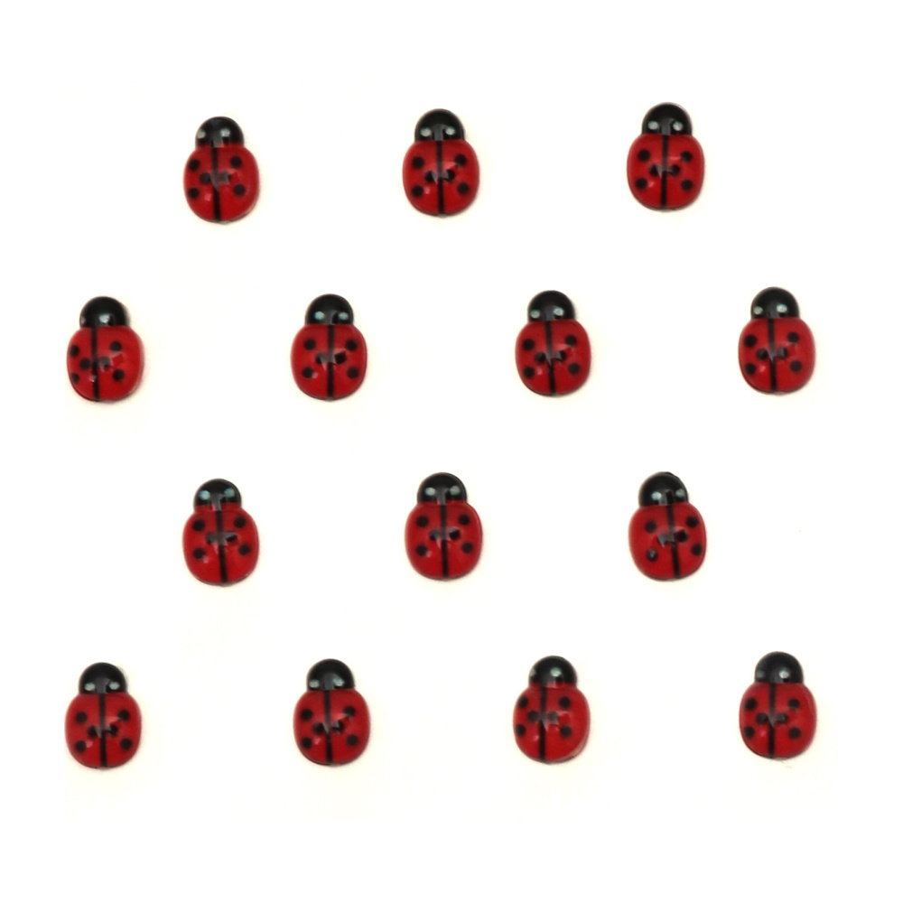 Самозалепващи пластмасови стикери 9x13x3.5 мм калинка цвят червен -38 броя