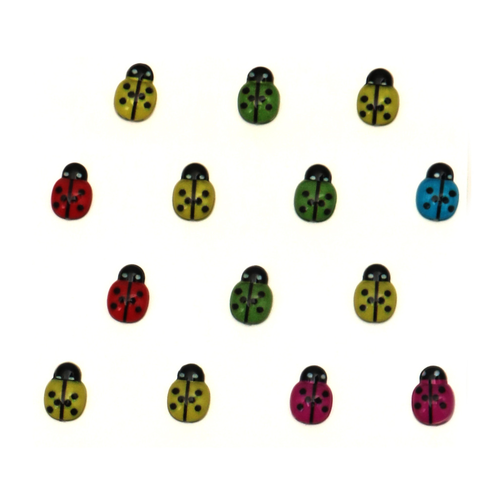 Самозалепващи пластмасови стикери 9x13x3.5 мм калинка цвят микс -38 броя