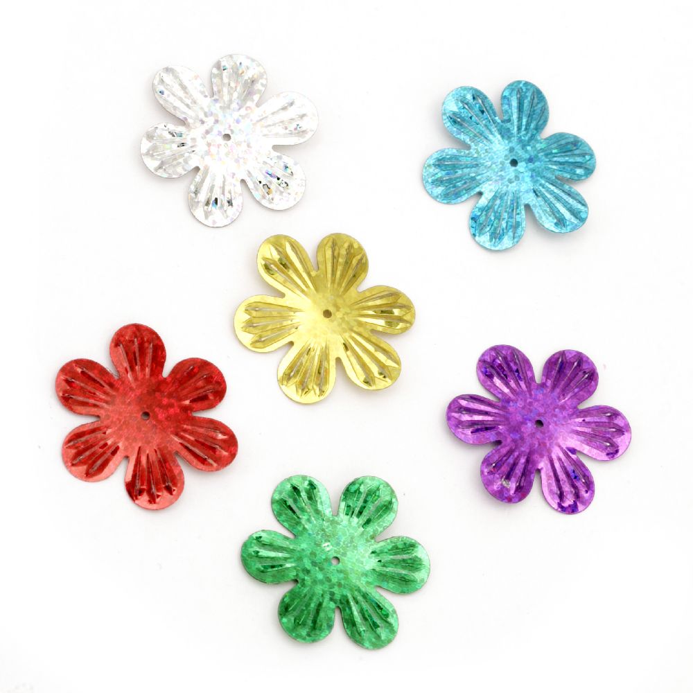 Sequins flower 32 mm rainbow Different types - 20 grams