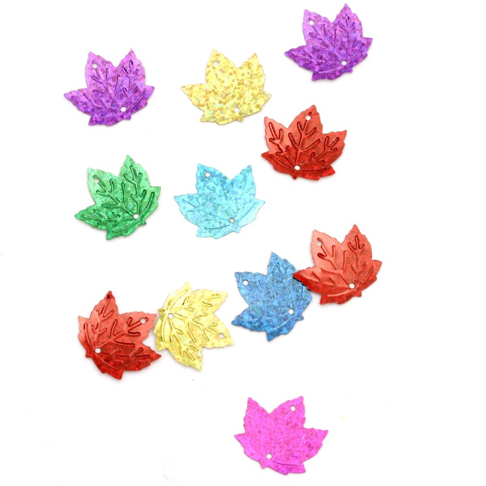 Colorful Leaf-shaped Sequins for Sewing / 21x24 mm, ASSORTED Rainbow  - 20 grams