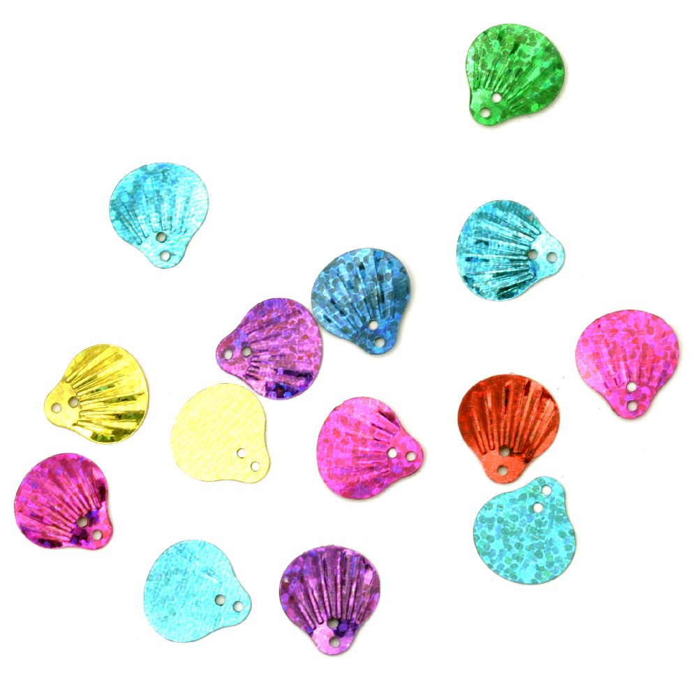 Bright and Shiny Sequins - Seashells / 14x13 mm / ASSORTED Rainbow - 20 grams