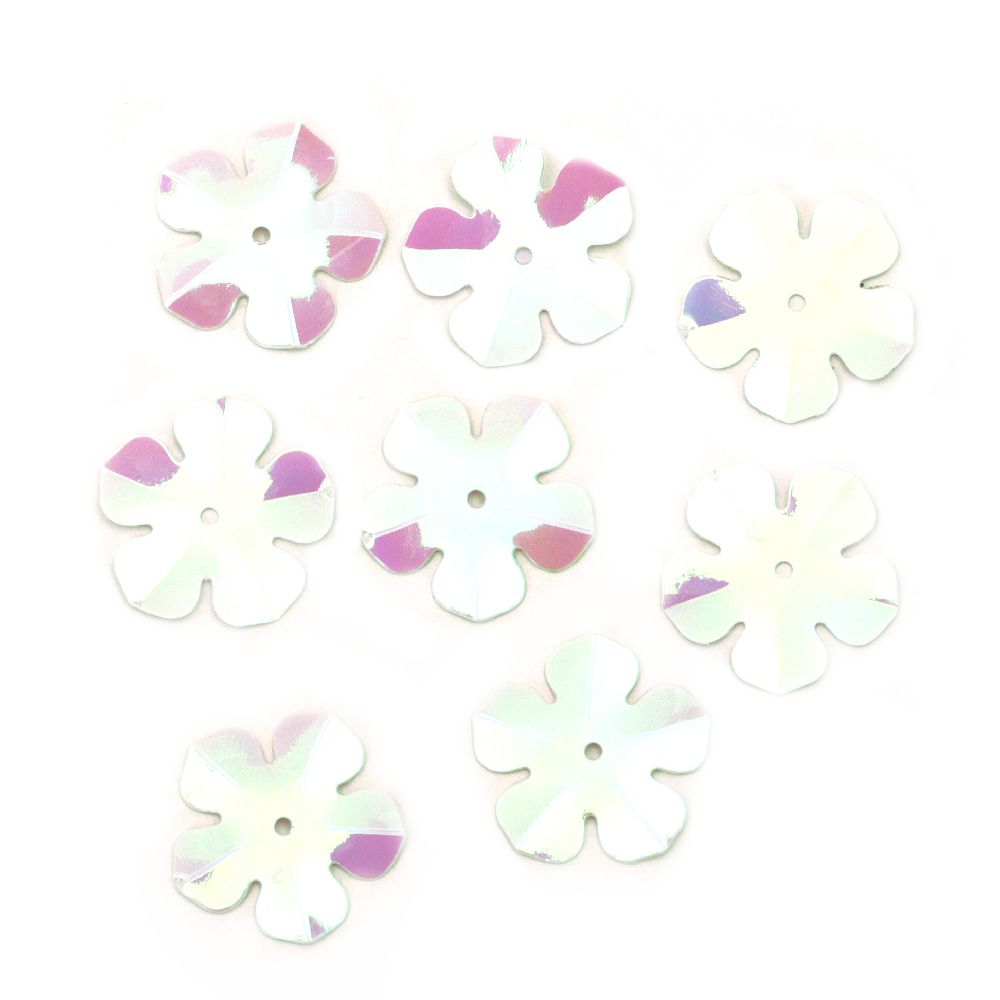 Λουλούδι πούλιες 20 mm λευκό ιριδίζον - 20 γραμμάρια