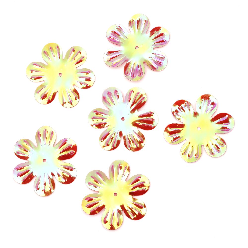 Sequins flower 32 mm relief red rainbow - 20 grams