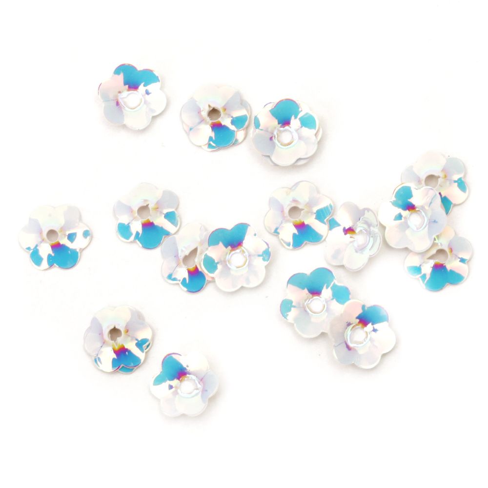 Sequins bell 10x1.5 mm white rainbow -20 grams