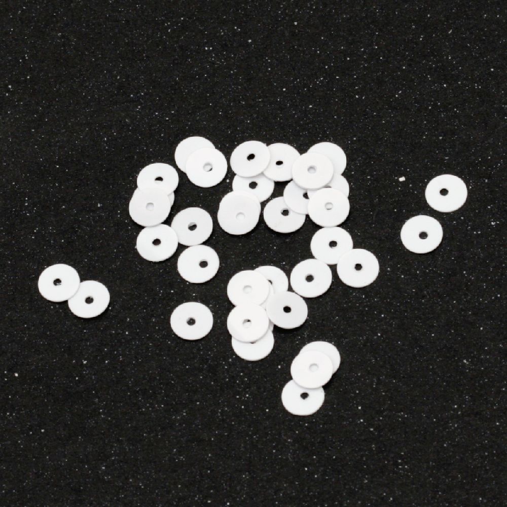 Sequins round flat 5 mm white - 20 grams