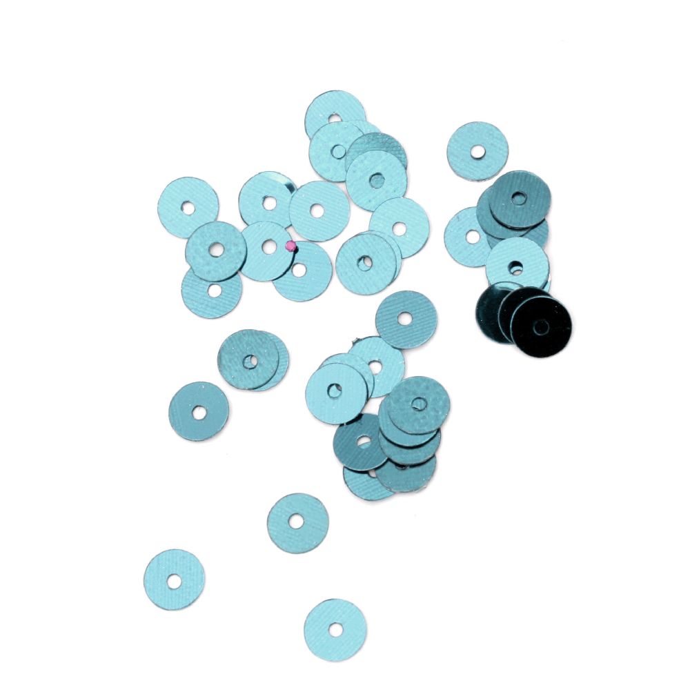 Sequins round flat 5 mm turquoise - 20 grams