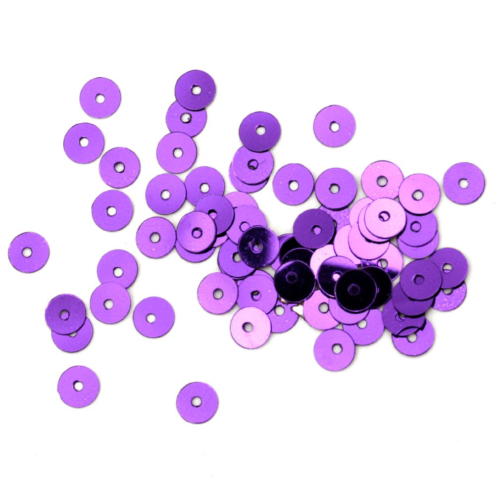 Sequins round flat 5 mm purple - 20 grams