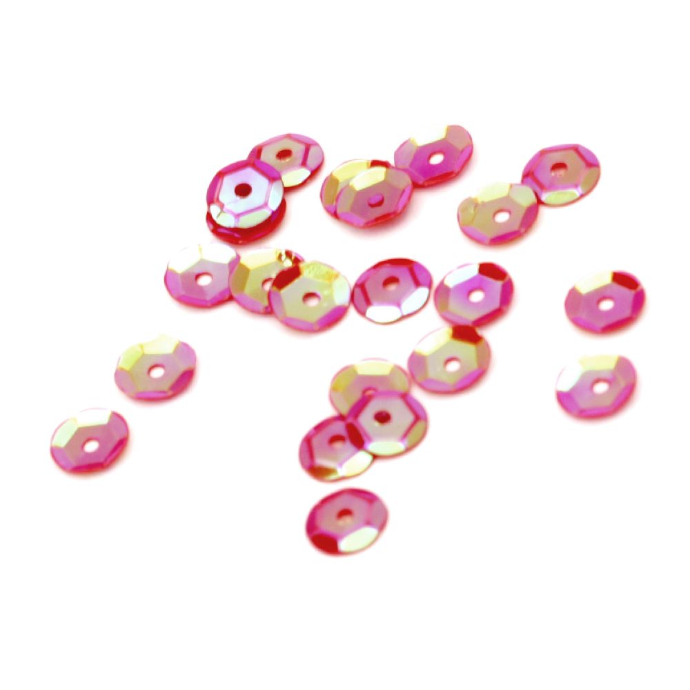Sequins round 6 mm red rainbow - 20 grams
