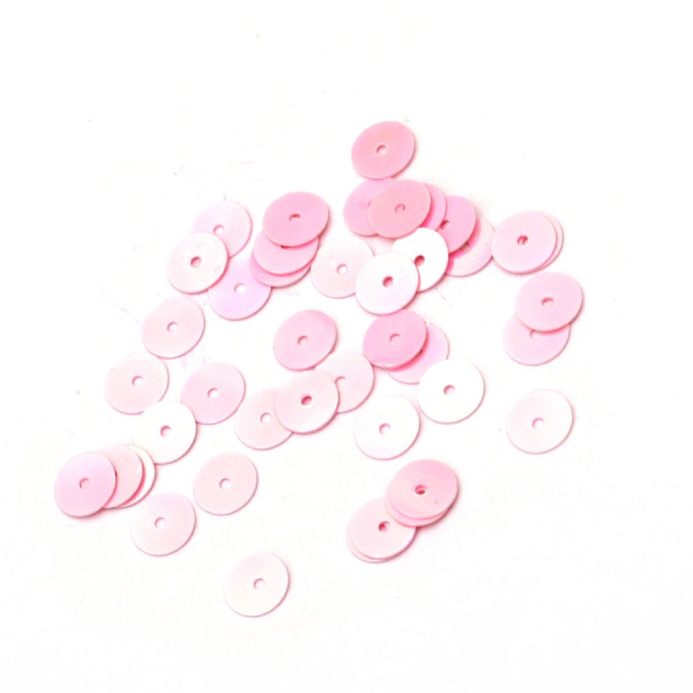 Пайети обли плоски 6 мм розови светло дъга - 20 грама