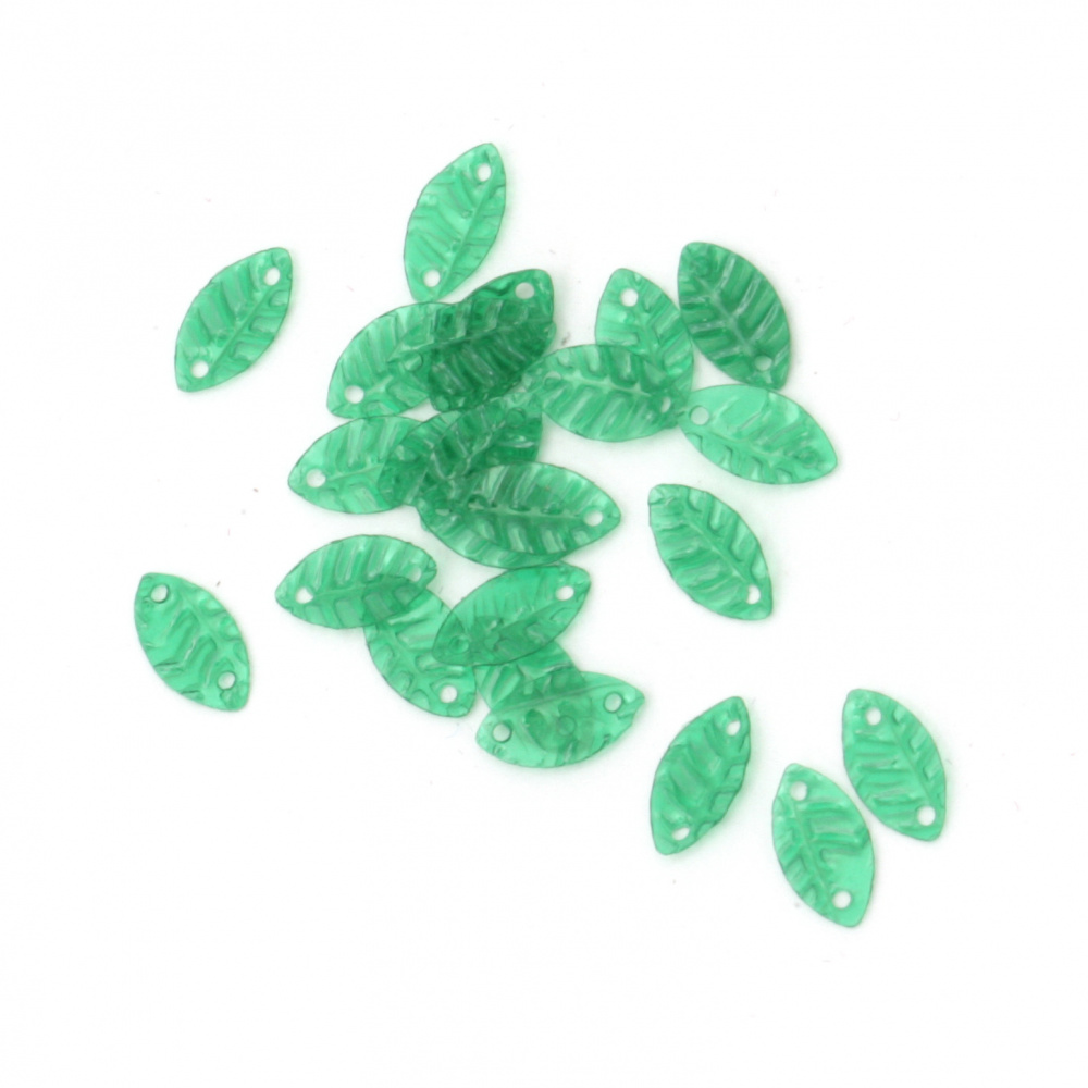 Sequins leaf 9x5x1 mm hole 1 mm green -20 grams