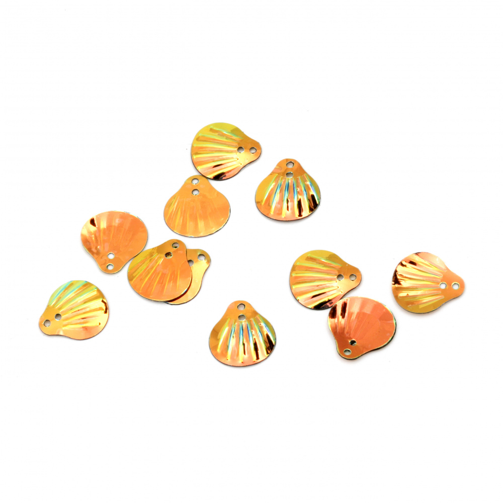Sequins clamshell 14x13 mm orange rainbow - 20 grams