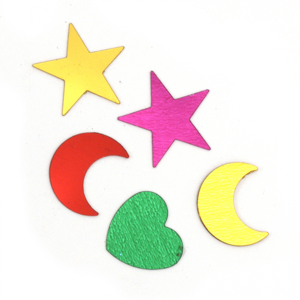 ASSORTED Elements for Decoration: Stars, Moons and Hearts / 10x14~10x14 mm - 16 grams
