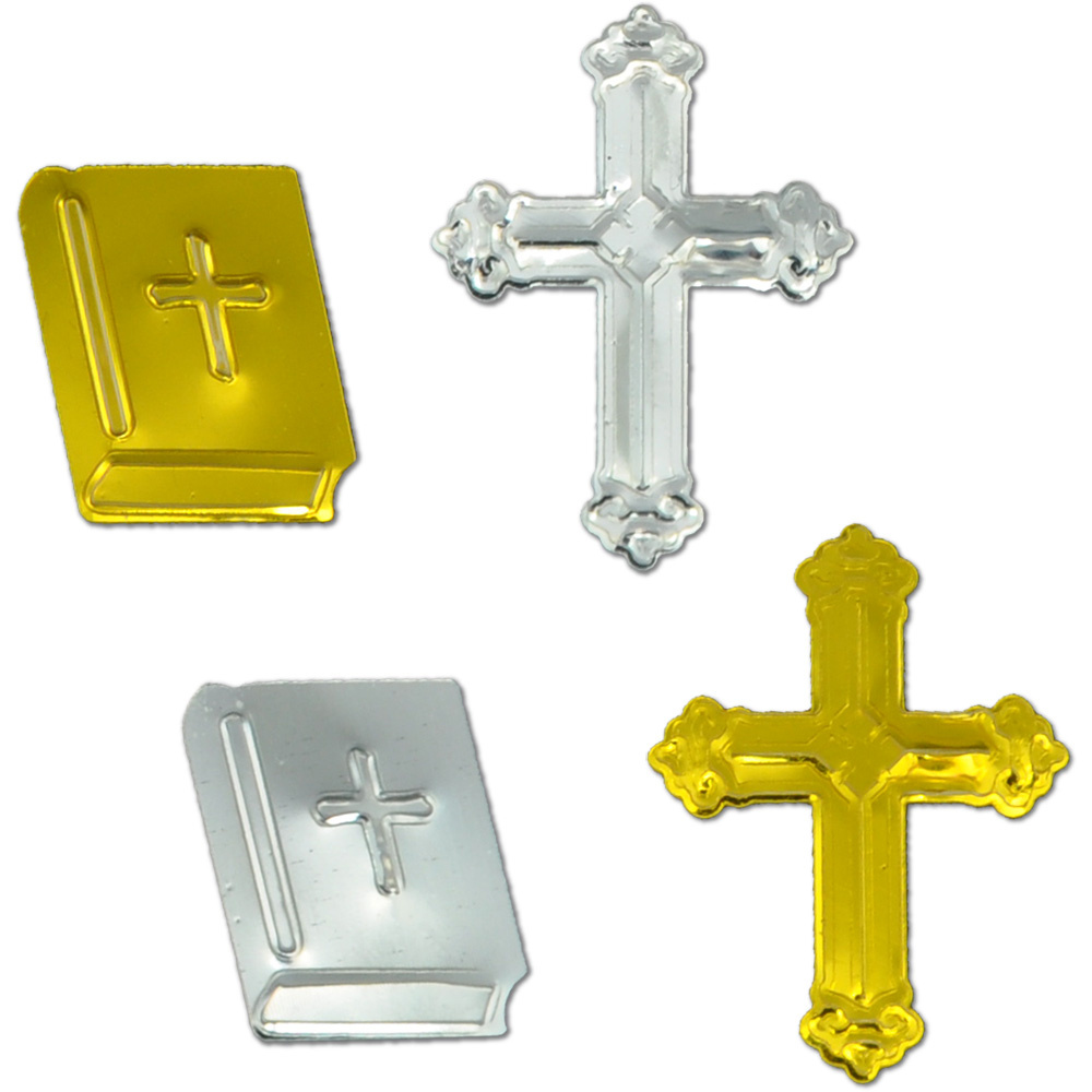 Elements for Decoration, Confetti Cross and Bible 12x16~24 mm, color mix Silver and Gold -20 grams