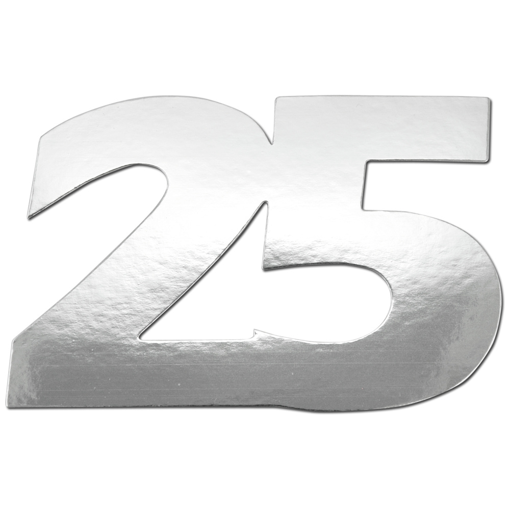 Jumbo Confetti with Anniversary Number 25, Size: 10.5x7 cm, Color: Silver - 20 pieces