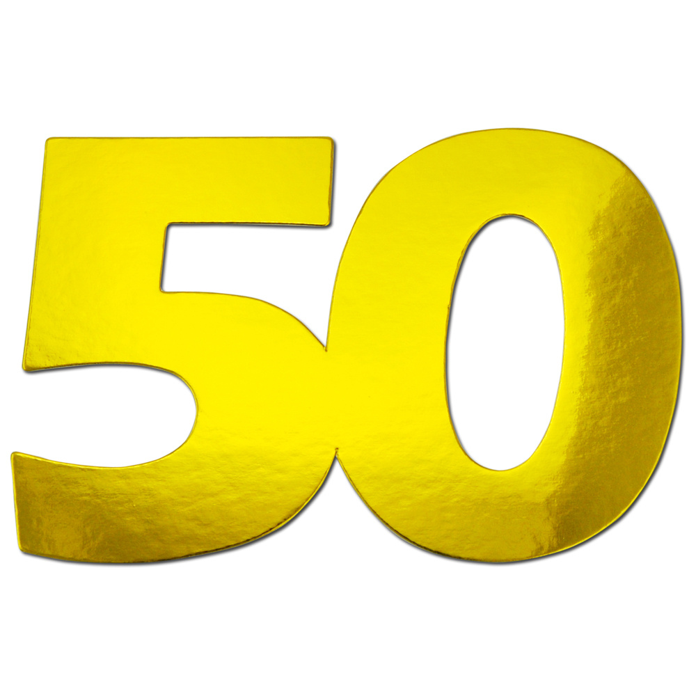 Jumbo Confetti with Anniversary Number 50, Size: 10.5x7 cm, Color: Gold - 20 pieces