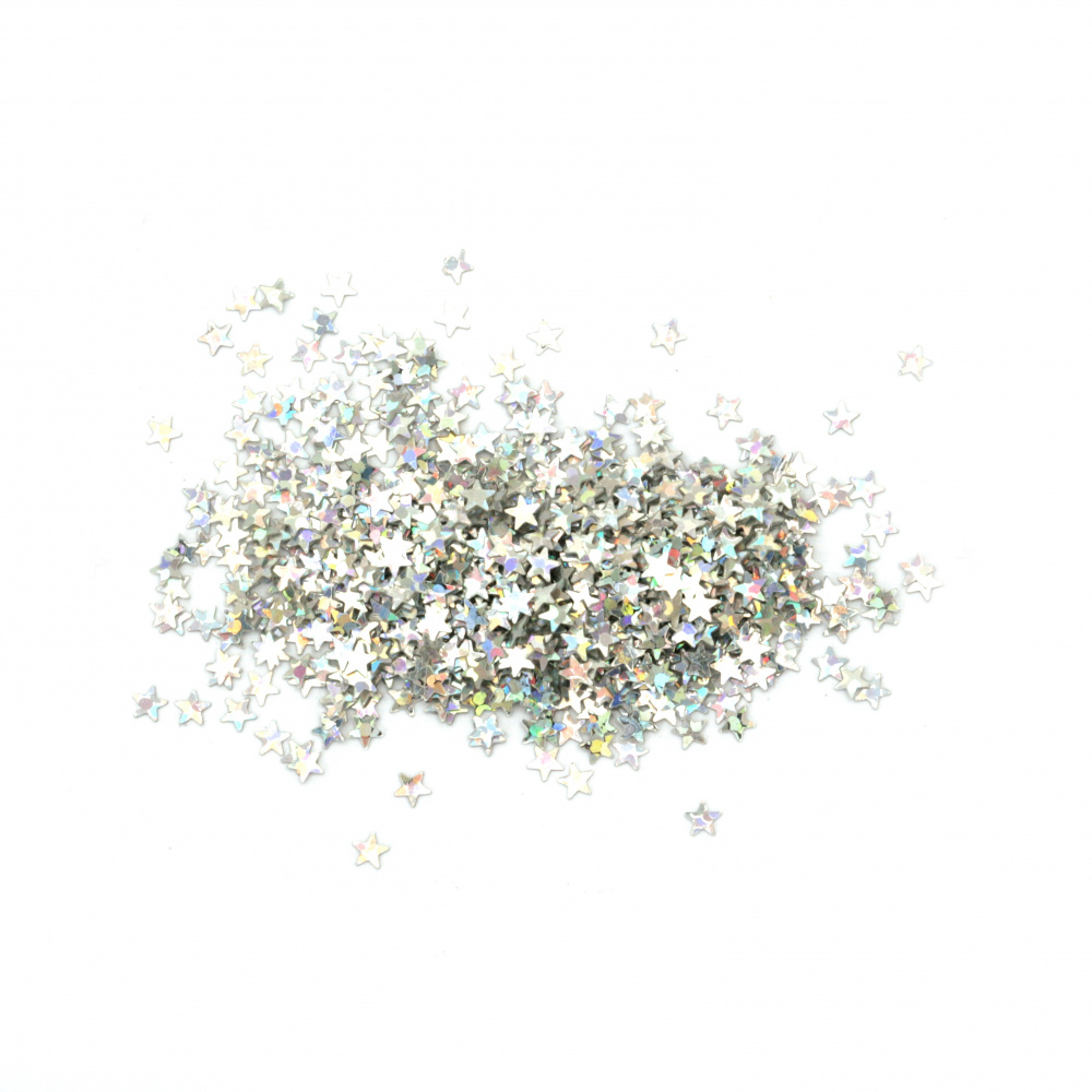 Star Sequins 2.5x2.5x0.1 mm, Silver color - 10 grams