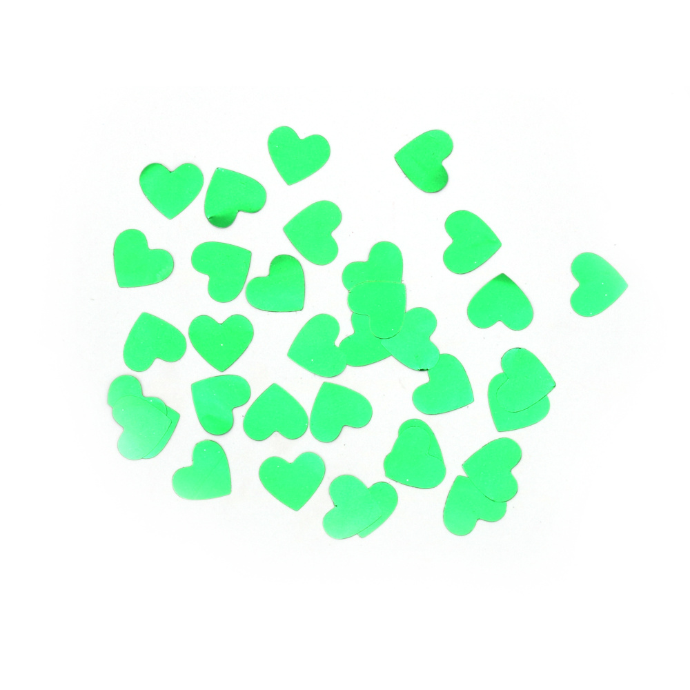Heart made of PET Material / 13x15 mm / Green - 20 grams ~ 4000 pieces