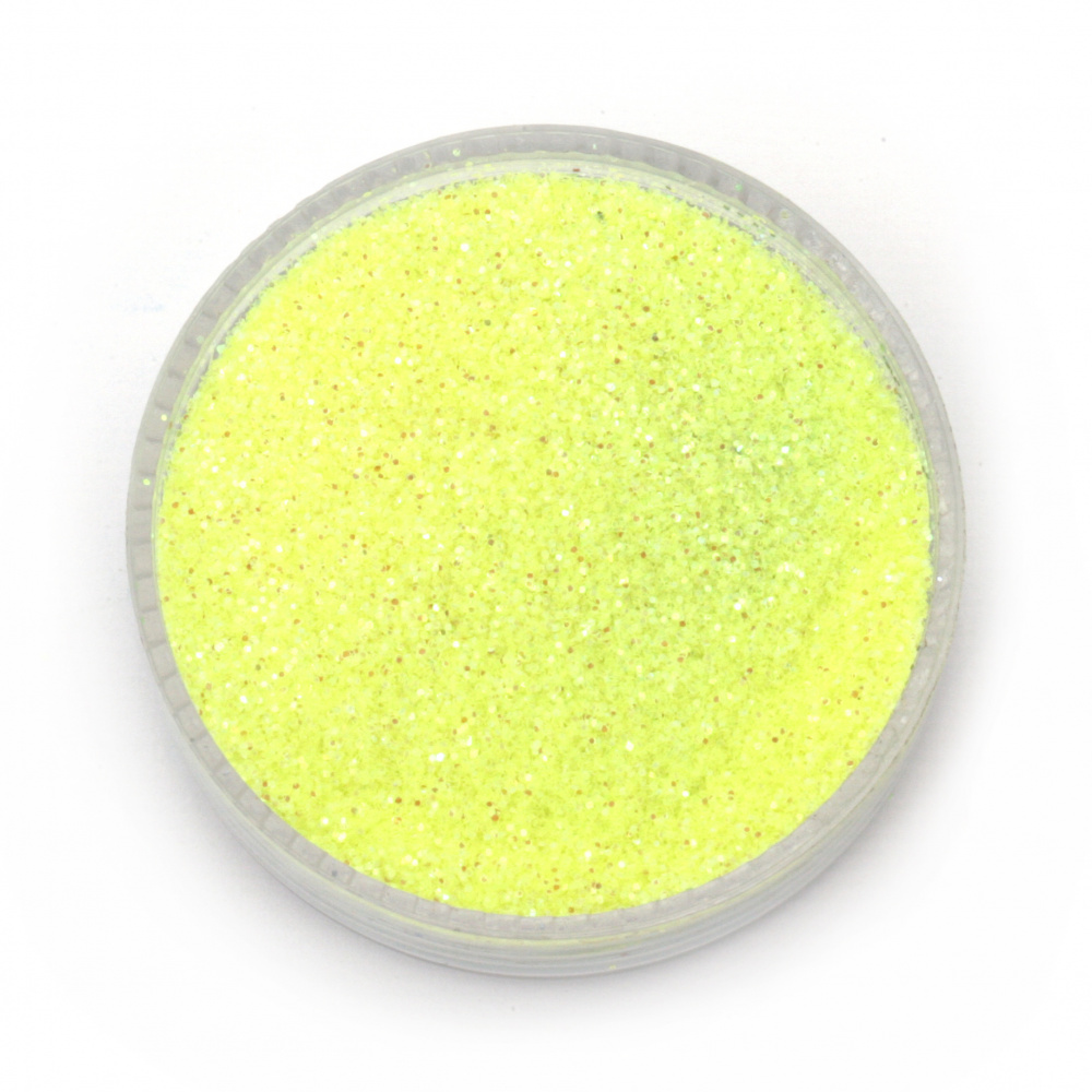 Брокат/глитер на прах 0.3 мм 250 микрона жълт електрик холограмен/дъга -20 грама