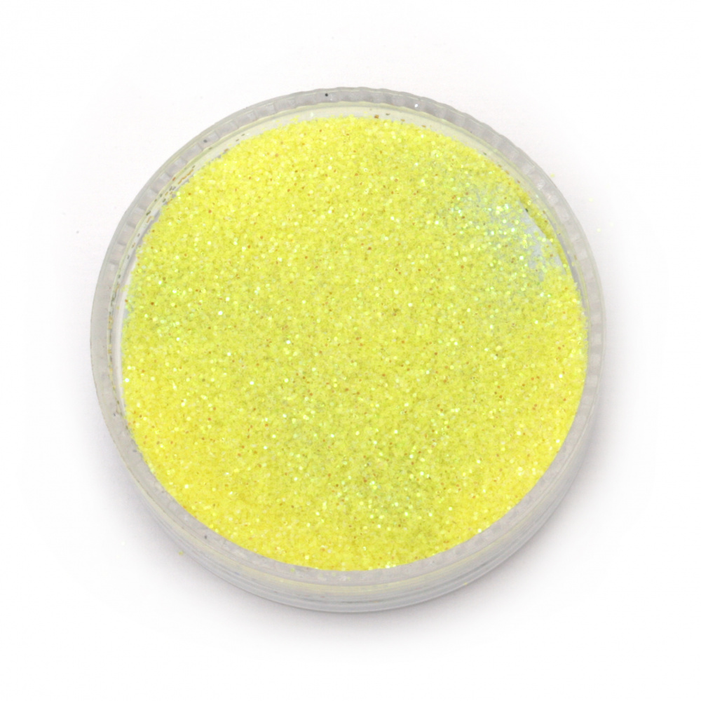 Брокат/глитер на прах 0.3 мм 250 микрона жълт лимонено холограмен/дъга -20 грама