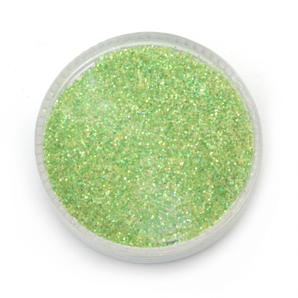Brocade/Glitter Powder 0.3 mm 250 micron green/lime hologram/rainbow - 20 grams