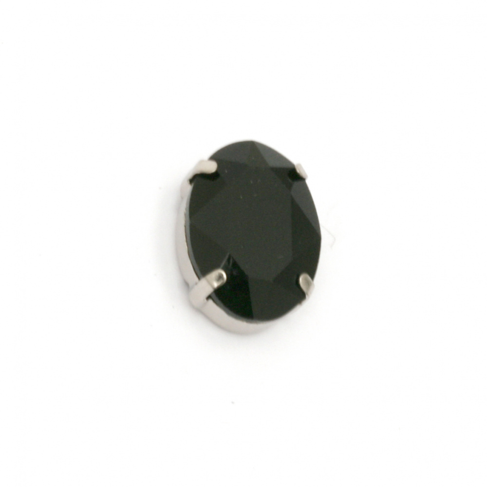 Crystal glass stone for sewing with metal baseoval 18x13x7 mm hole 1 mm extra quality color black